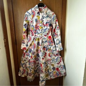 Boden Amy Cotton Long Sleeve Button Up Midi Shirt Dress Botanical Print Size 8